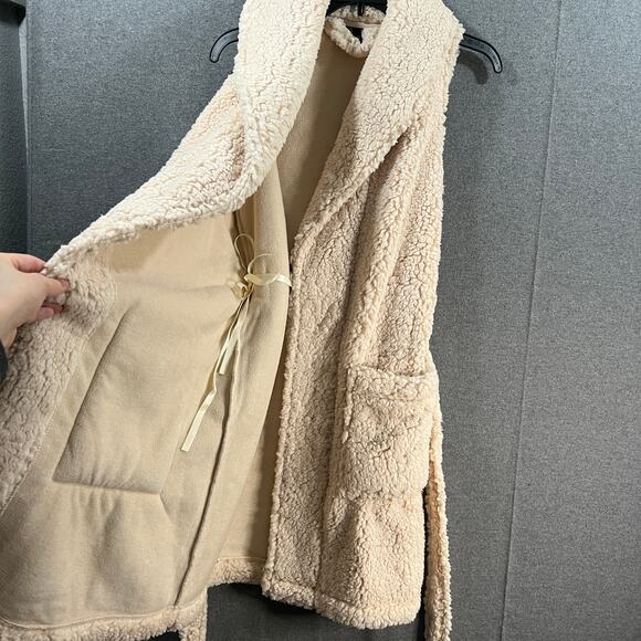 BumbleBella by Jill Martin Sherpa Shawl Collar Long Vest Charming Ivory, X-Small - Picture 4 of 7